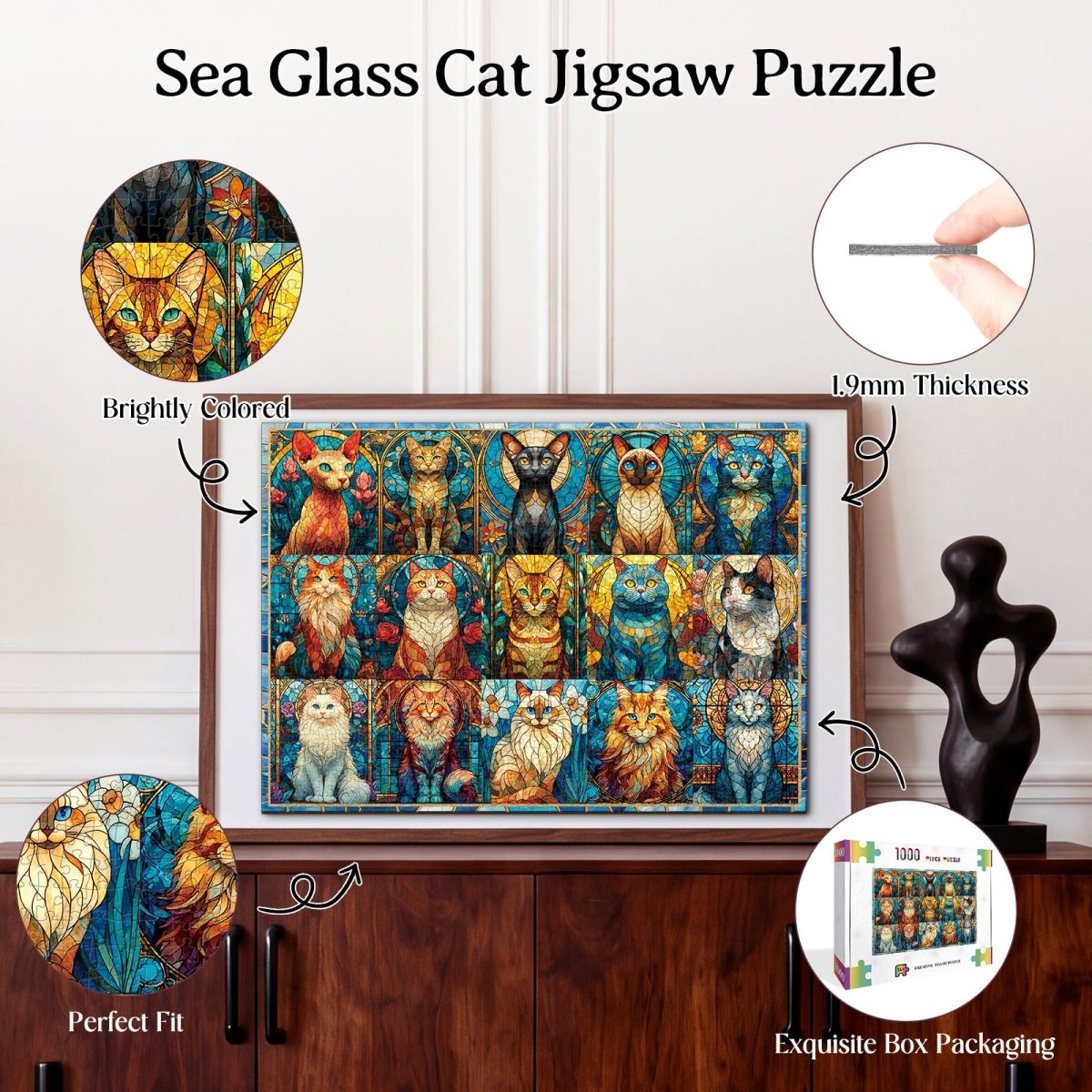 Artistic 1000 - Piece Cardboard Jigsaw Puzzle - Sea Glass Cat - KAAYEE Puzzle