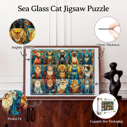 Artistic 1000 - Piece Cardboard Jigsaw Puzzle - Sea Glass Cat - KAAYEE Puzzle