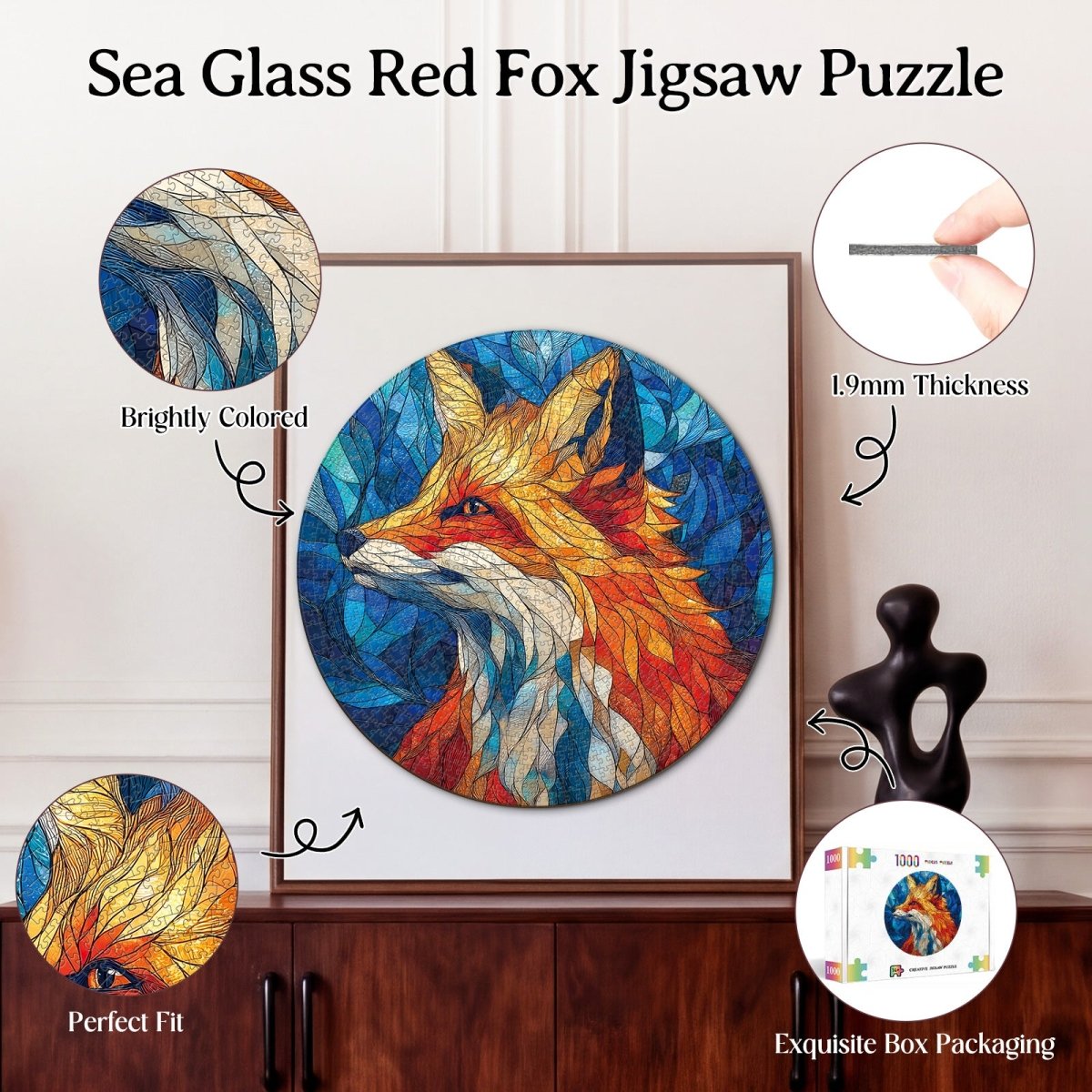 Artistic 1000 - Piece Cardboard Jigsaw Puzzle - Sea Glass Red Fox - KAAYEE Puzzle