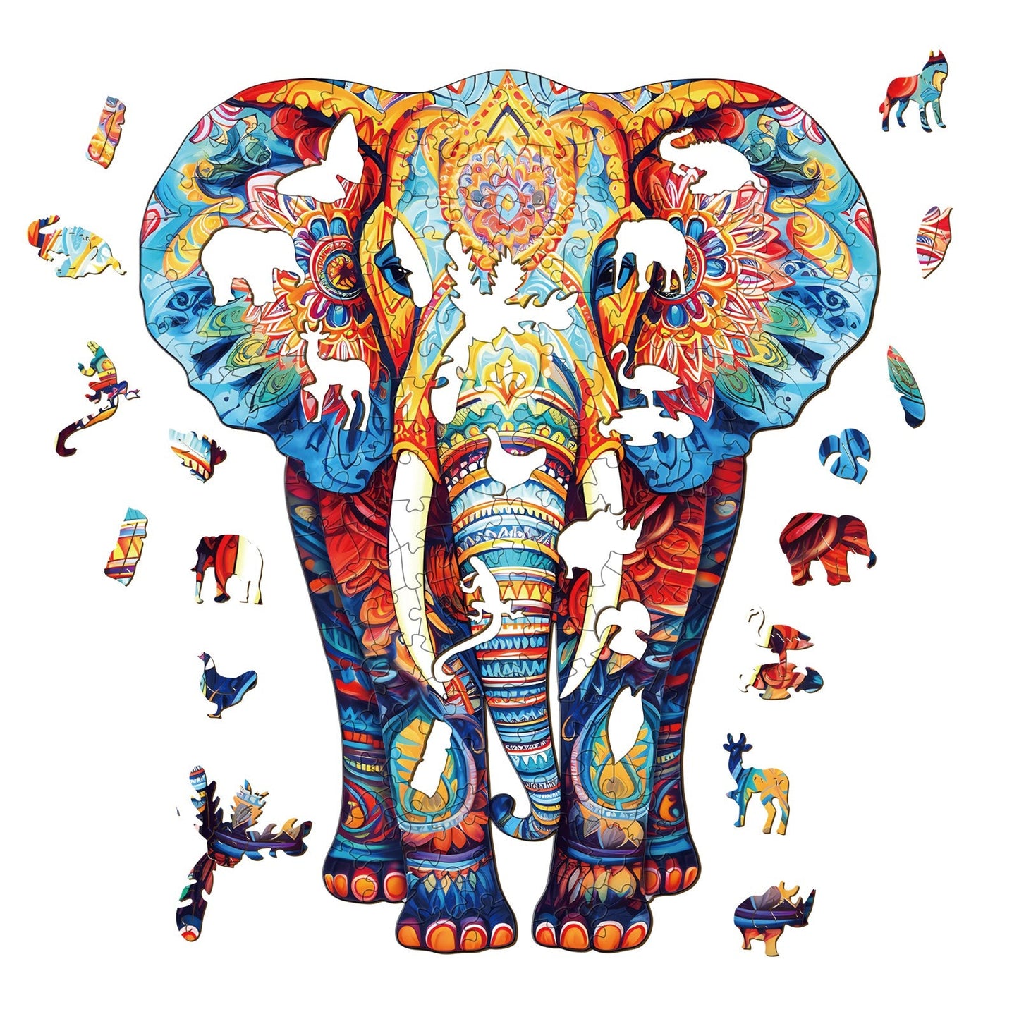 Ausgefallenes Holz-Puzzle – Oranger Elefant