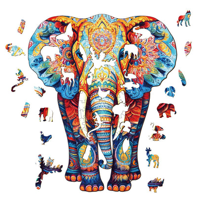 Ausgefallenes Holz-Puzzle – Oranger Elefant