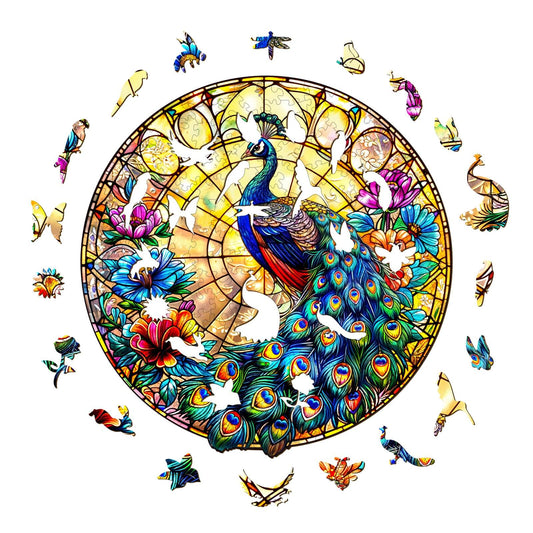 Whimsical Wooden Jigsaw Puzzle- Peacock King