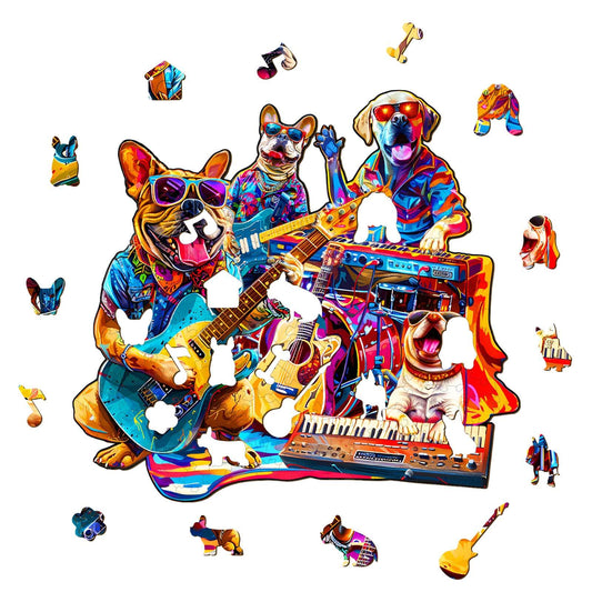Whimsical Wooden Jigsaw Puzzle- Dog Band