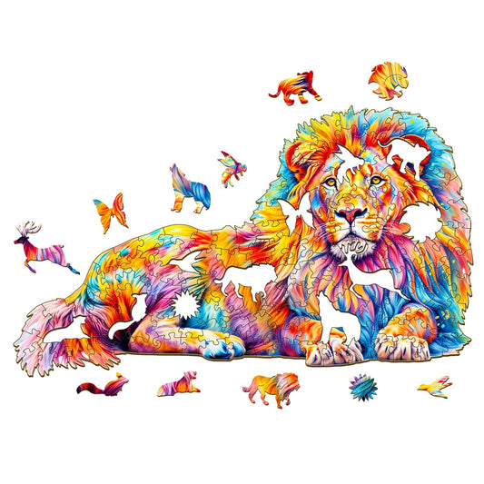 Whimsical Wooden Jigsaw Puzzle-Lion