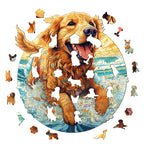 Puzzle en bois fantaisiste - joyeux golden retriever