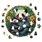 Whimsical Wooden Jigsaw Puzzle-Panda Family 2