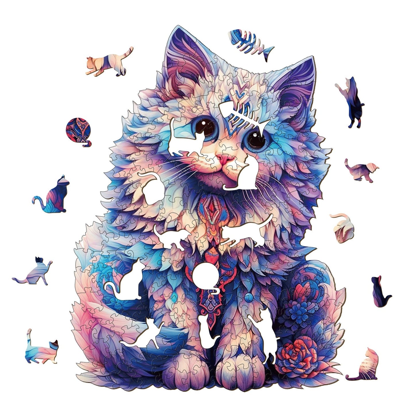 Verspieltes Holzpuzzle – Süße Ragdoll-Katze