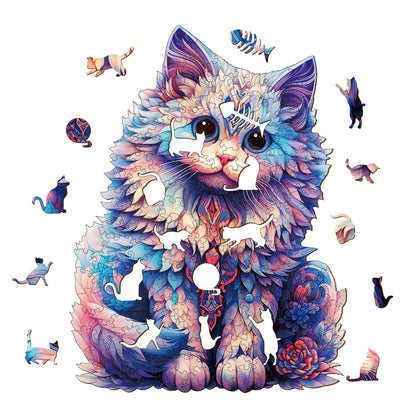 Verspieltes Holzpuzzle – Süße Ragdoll-Katze