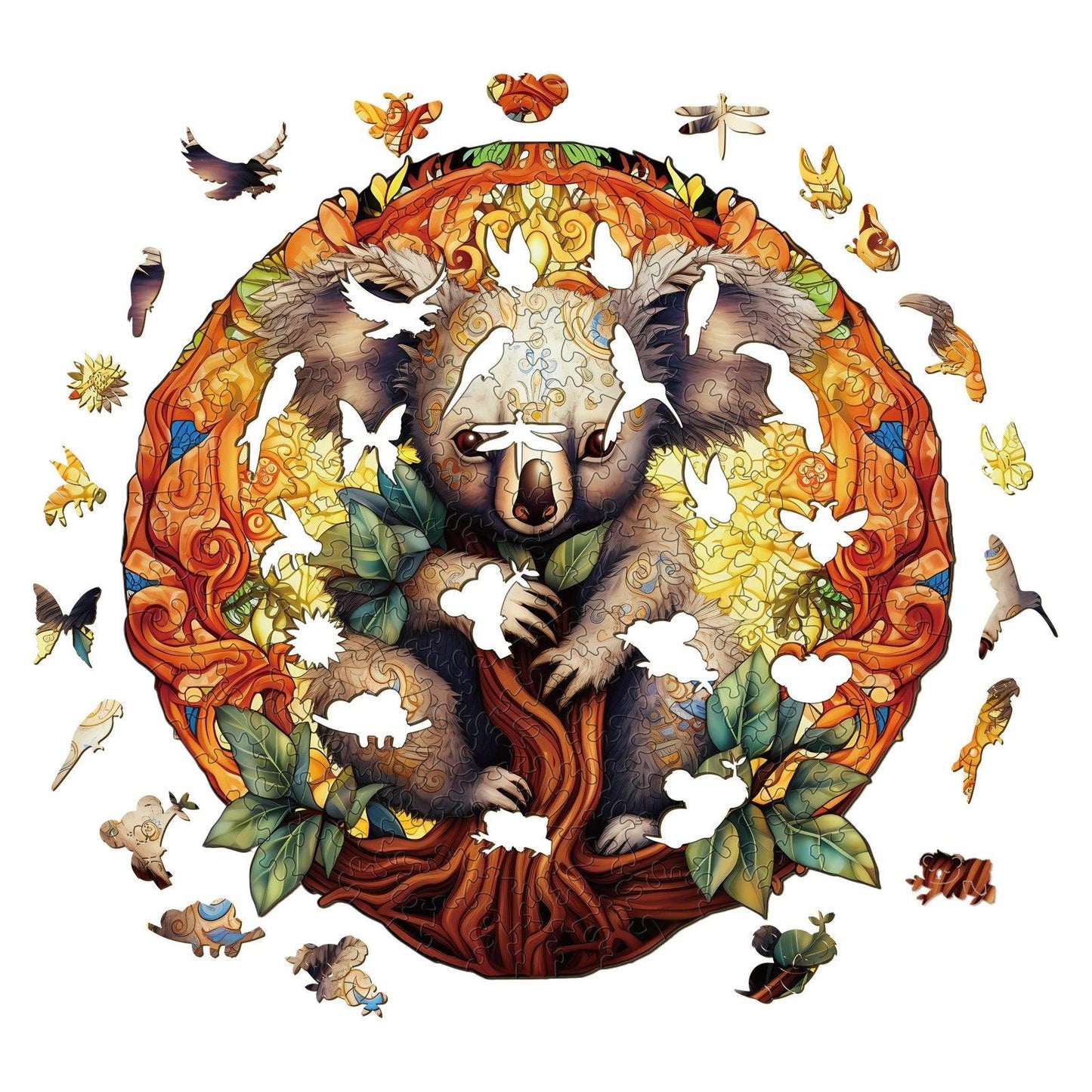 Whimsical Wooden Jigsaw Puzzle-mandala koala