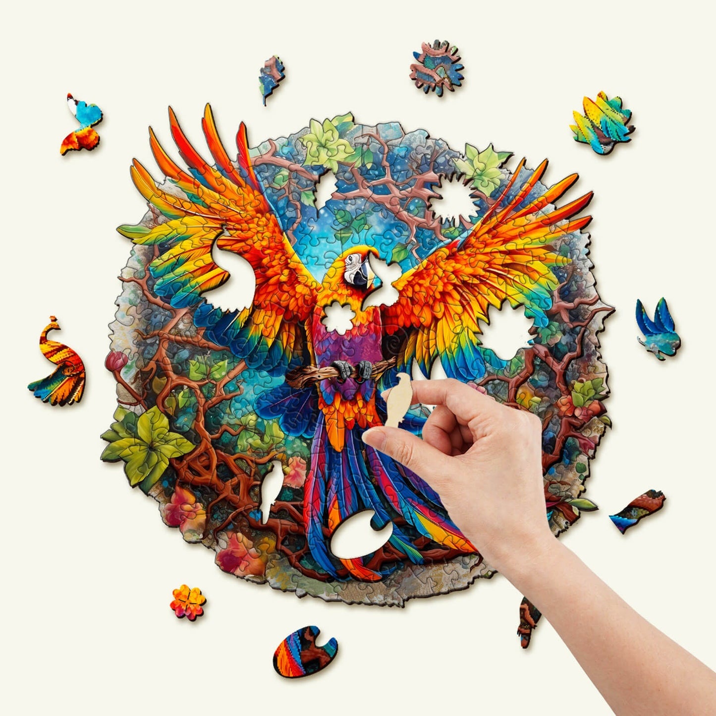 Whimsical Wooden Jigsaw Puzzle-Curious Parrot