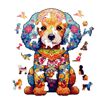 Whimsical Wooden Jigsaw Puzzle-cute poodle