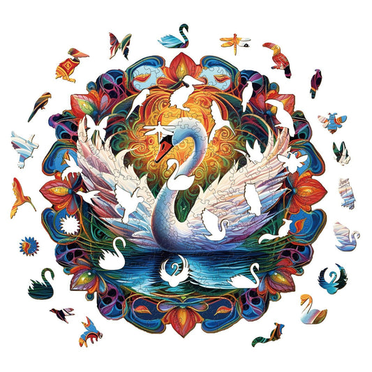 Whimsical Wooden Jigsaw Puzzle-Beautiful Swan 1