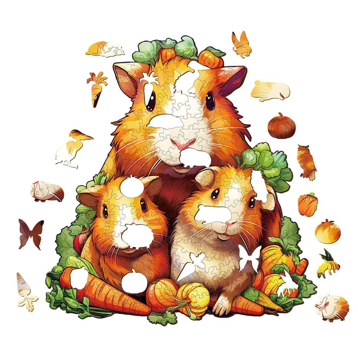 Whimsical Wooden Jigsaw Puzzle-Guinea pig family