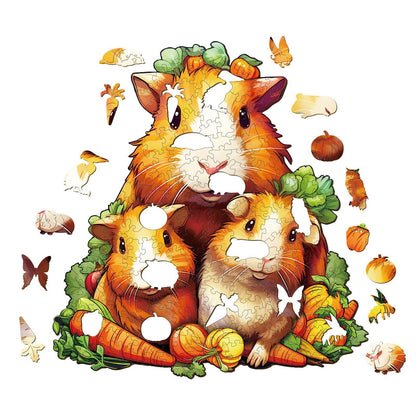 Whimsical Wooden Jigsaw Puzzle-Guinea pig family