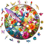 Whimsical Wooden Jigsaw Puzzle- Stained Glass Hummingbird 2