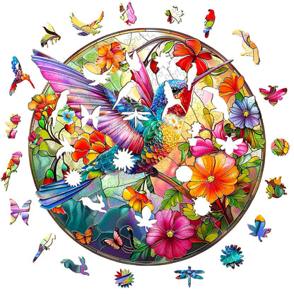 Verspieltes Holzpuzzle – Kolibri aus Buntglas 2