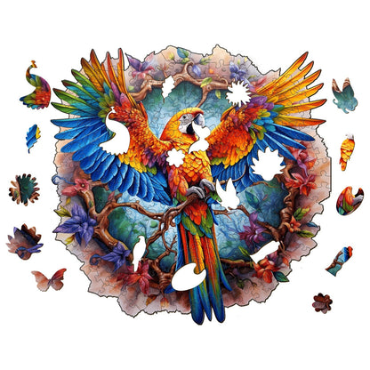 Whimsical Wooden Jigsaw Puzzle-Lively Parrot