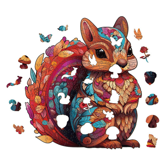 Whimsical Wooden Jigsaw Puzzle-Playful Squirrel