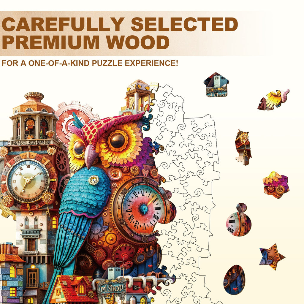 Whimsical Wooden Jigsaw Puzzle- Owl Castle
