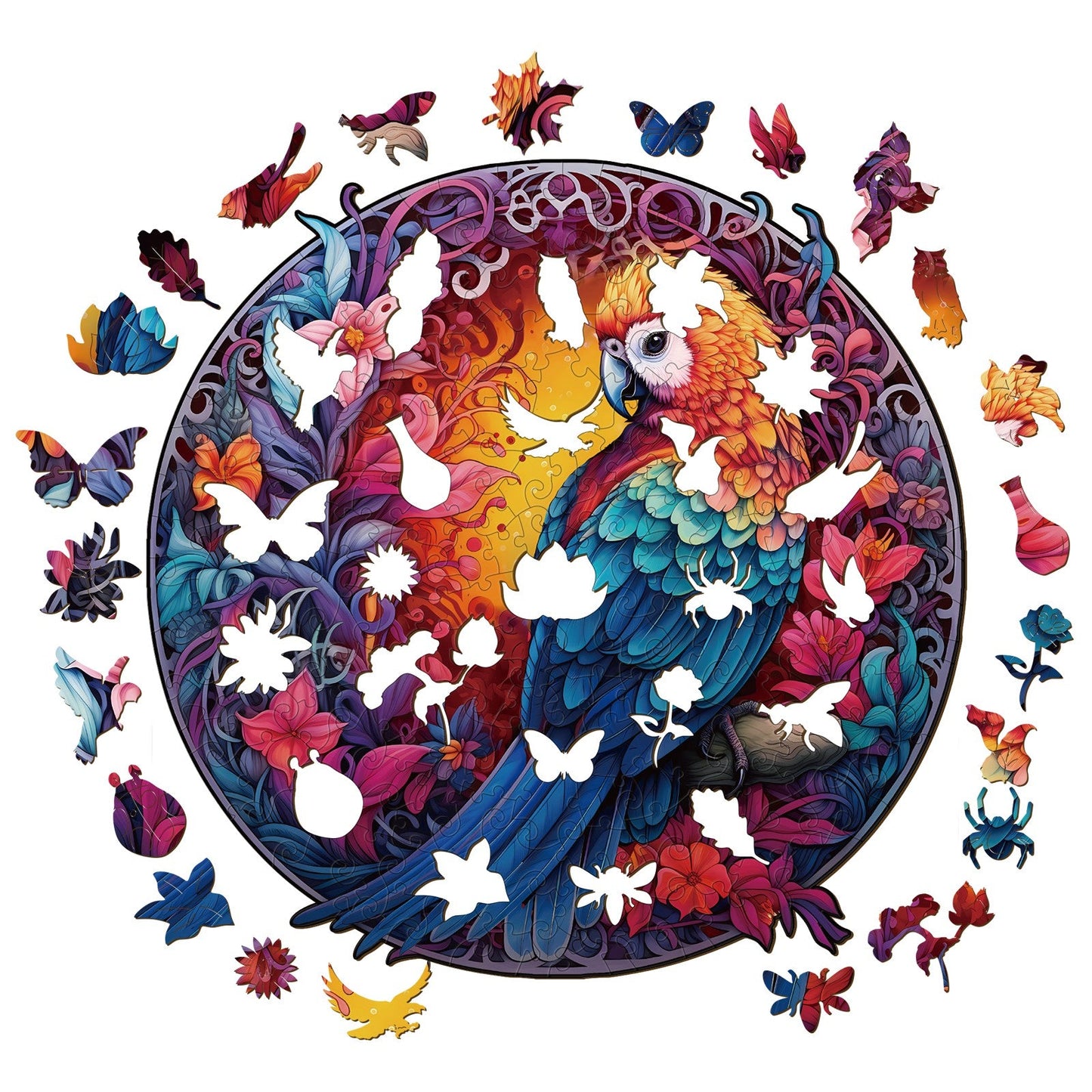 Whimsical Wooden Jigsaw Puzzle-Beautiful parrot