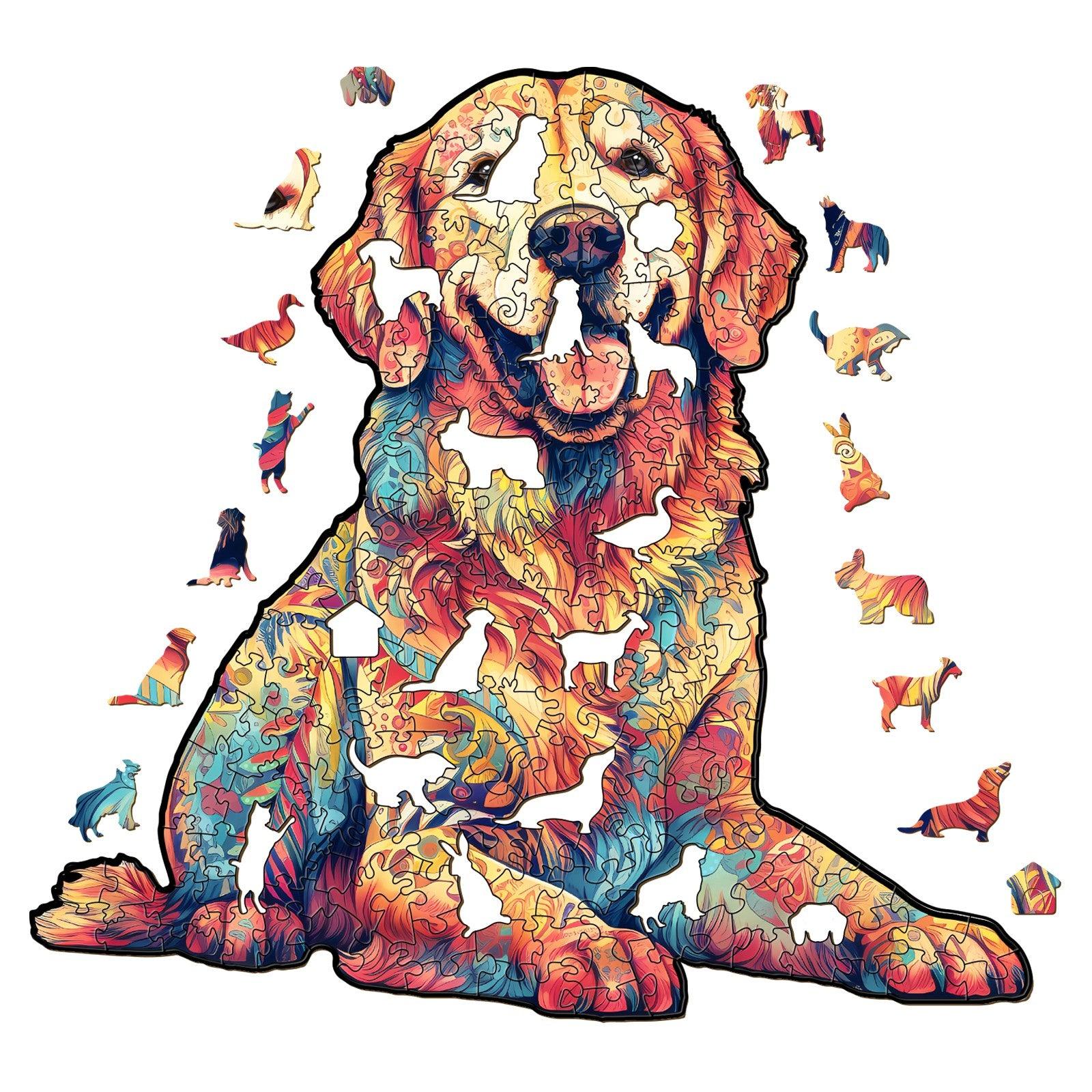 Whimsical Wooden Jigsaw Puzzle - Loyal Golden Retriever - pickApuzzle