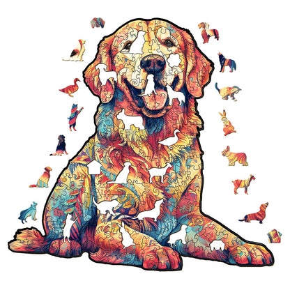 Whimsical Wooden Jigsaw Puzzle - Loyal Golden Retriever - pickApuzzle