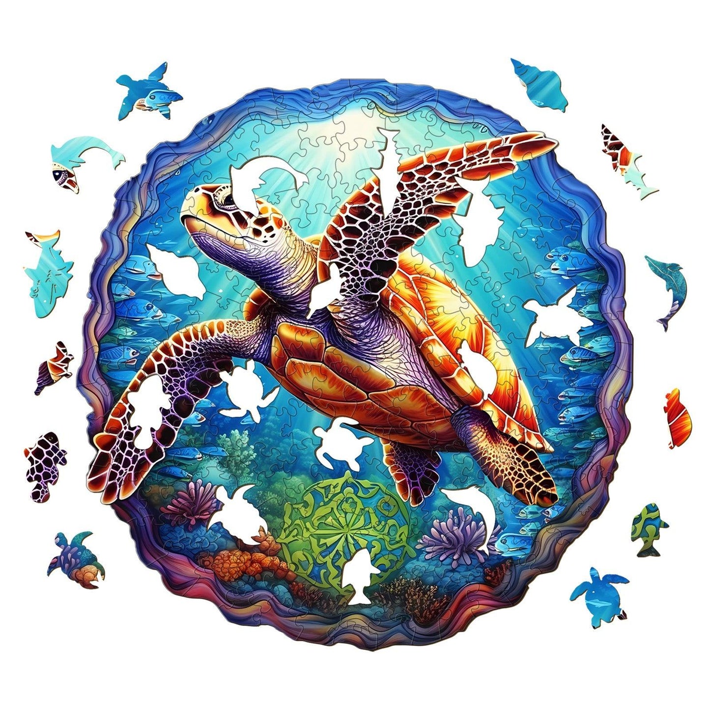 Whimsical Wooden Jigsaw Puzzle-DEEP SEA TURTLES-1