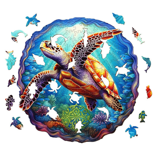 Whimsical Wooden Jigsaw Puzzle-DEEP SEA TURTLES-1