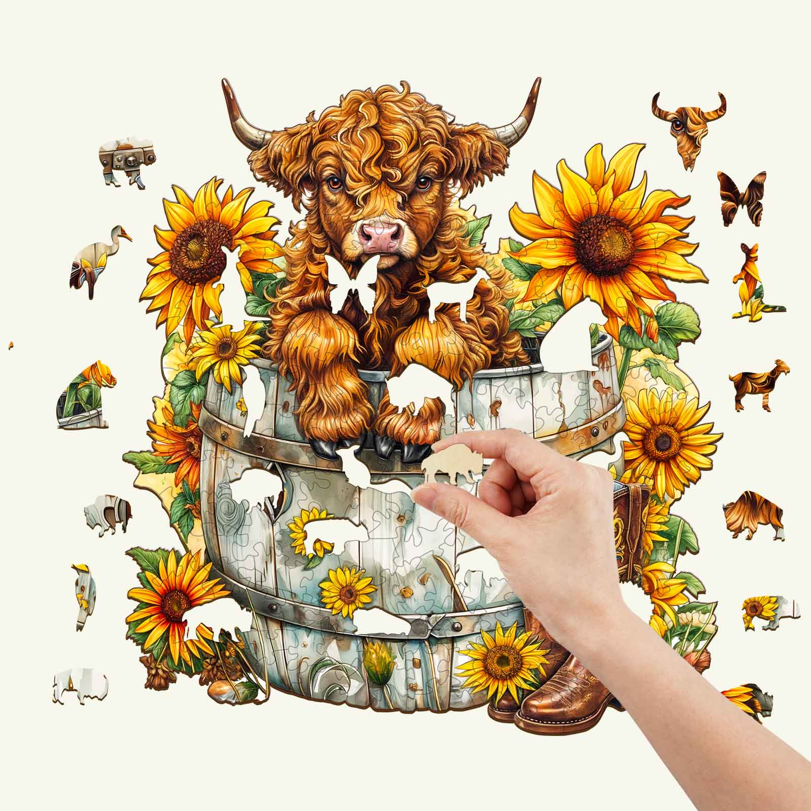 Whimsical Wooden Jigsaw Puzzle- Sunflower Pasture-2 Secondary image