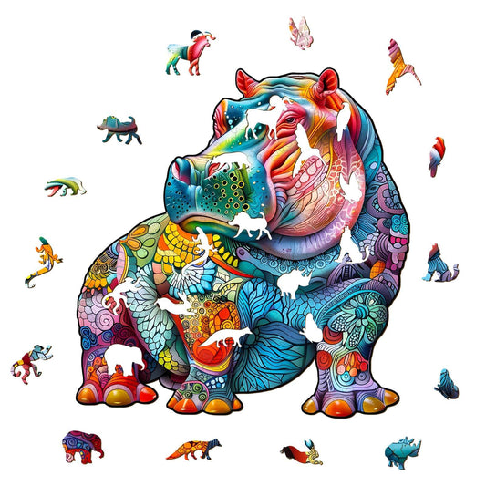 Whimsical Wooden Jigsaw Puzzle- hippopotamus