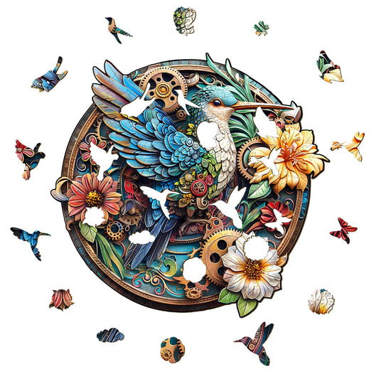 Whimsical Wooden Jigsaw Puzzle- Graceful hummingbird-1