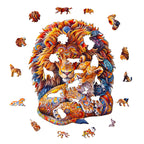 Whimsical Wooden Jigsaw Puzzle-Fatherly Lion