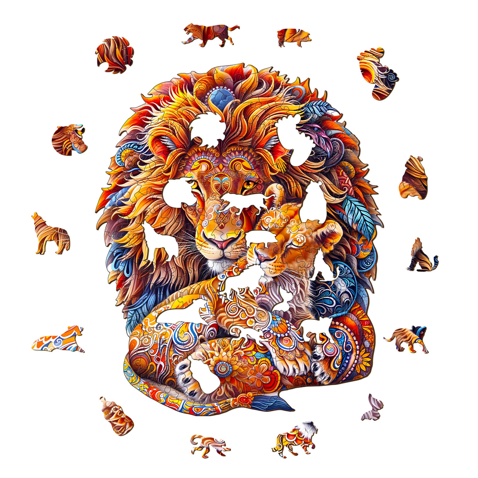 Whimsical Wooden Jigsaw Puzzle-Fatherly Lion