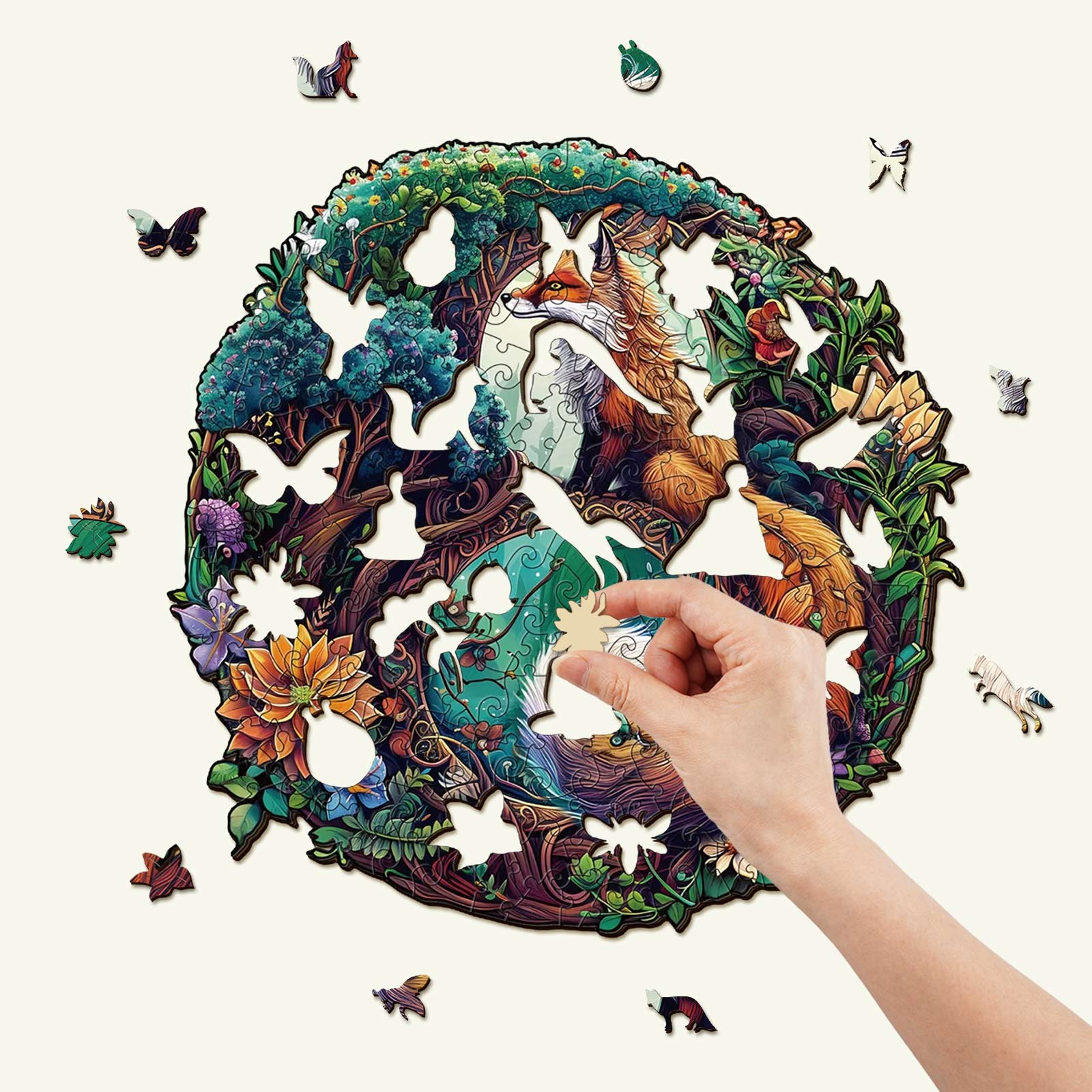 Whimsical Wooden Jigsaw Puzzle-Yin Yang Fox-3