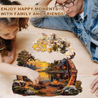 Ausgefallenes Holz-Puzzle – Sonnenuntergang am See