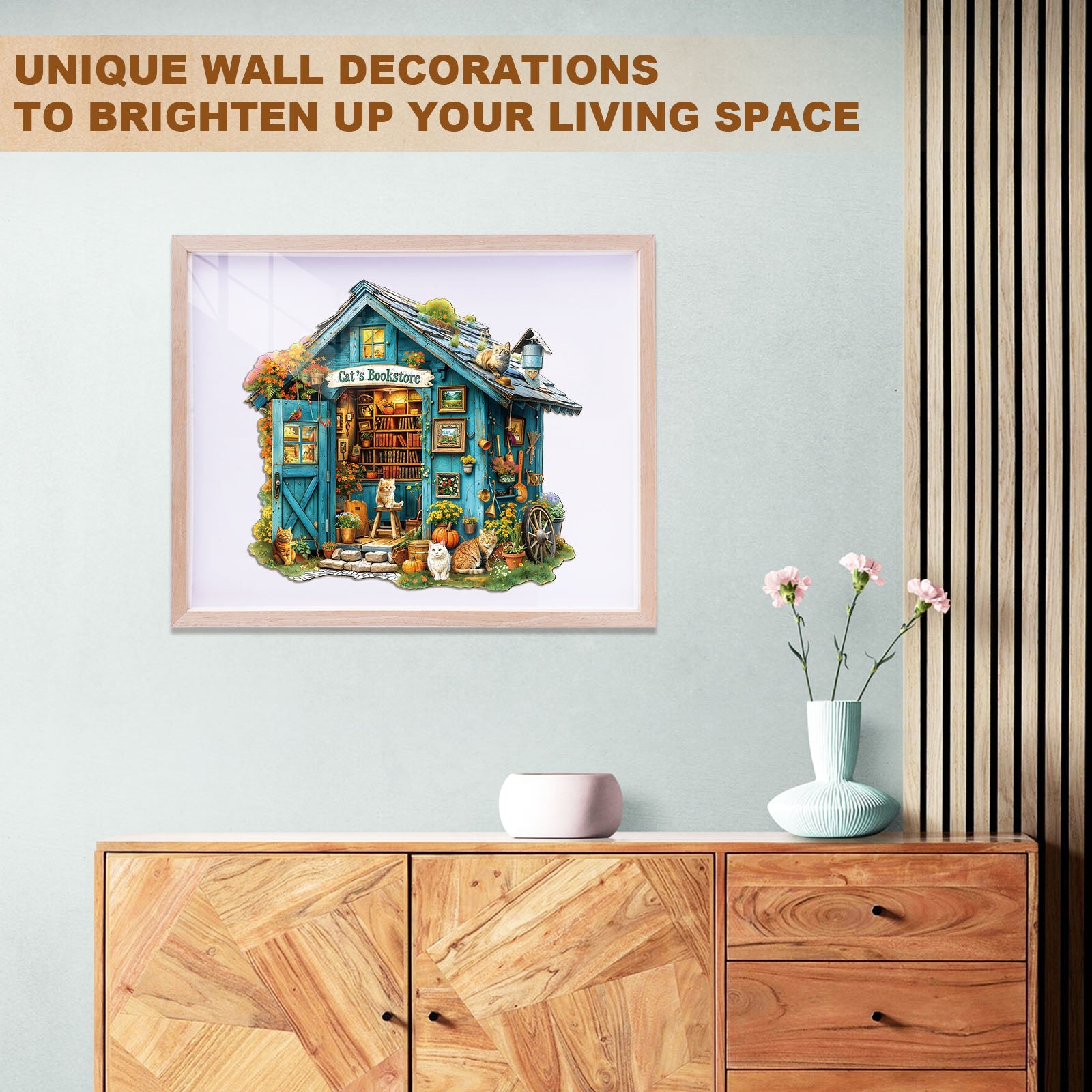 Whimsical Wooden Jigsaw Puzzle- Cat's Bookstore