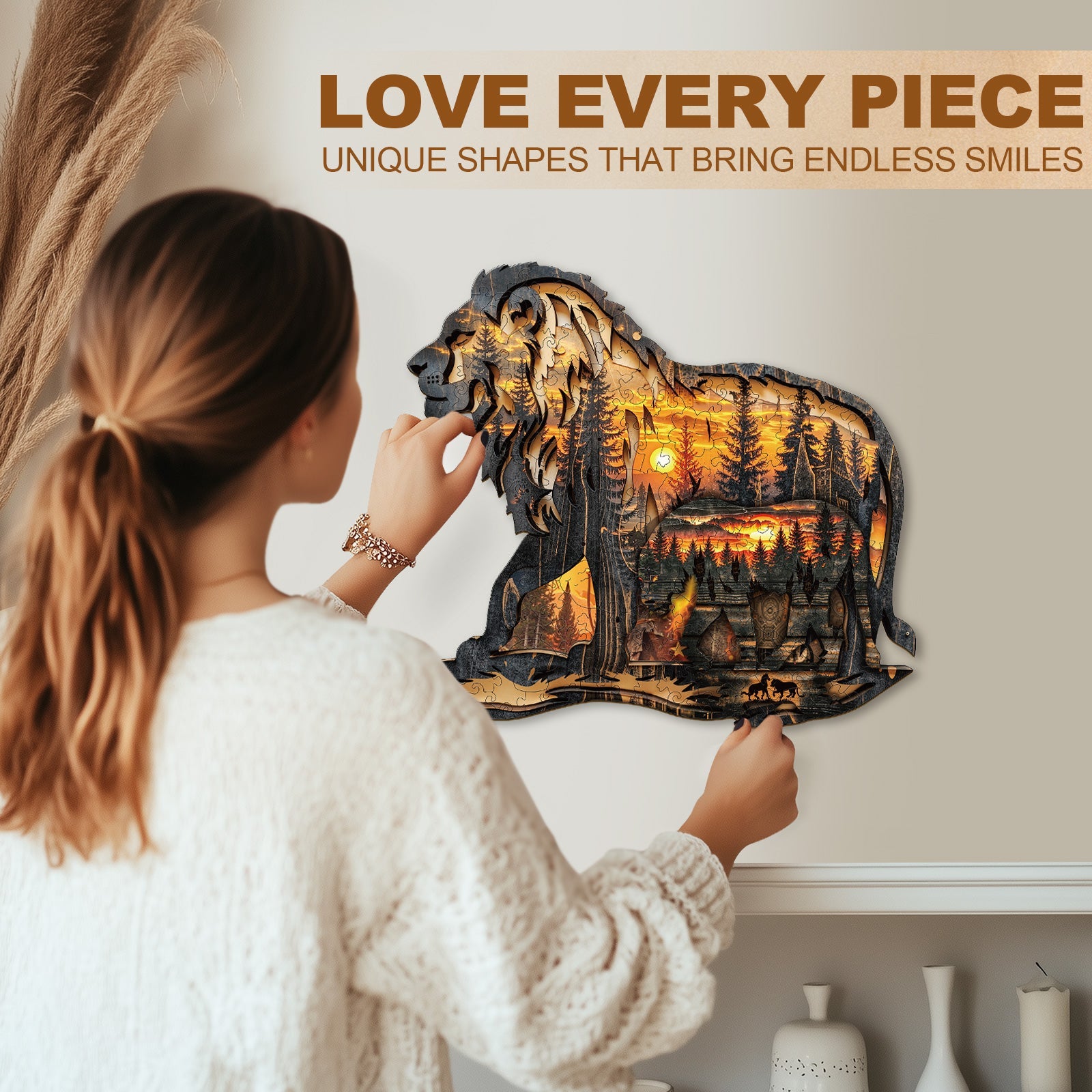 Whimsical Wooden Jigsaw Puzzle-Woodcarving lion