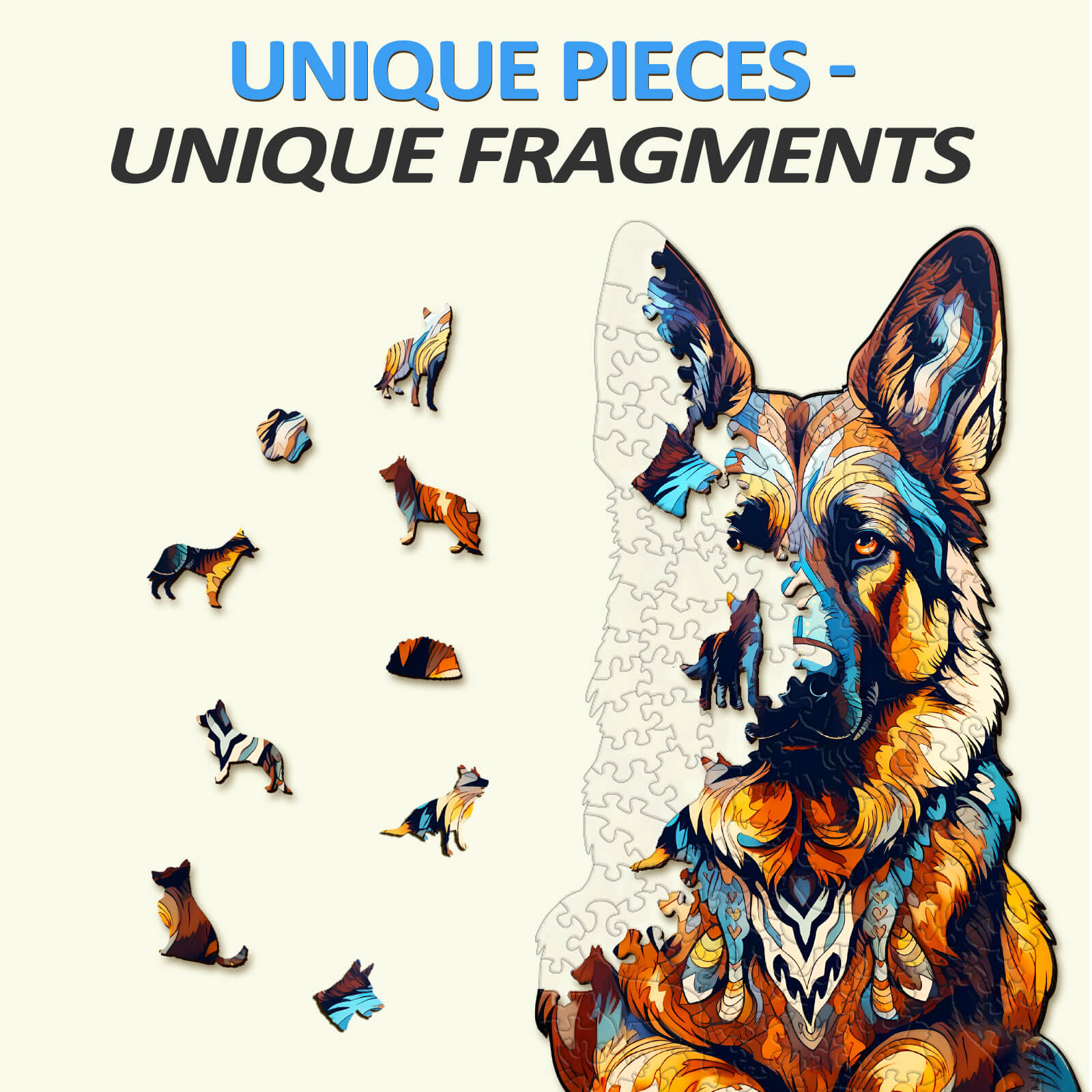 Whimsical Wooden Jigsaw Puzzle-German Shepherd