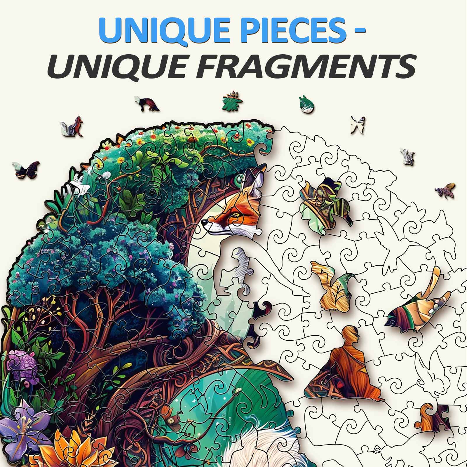 Whimsical Wooden Jigsaw Puzzle-Yin Yang Fox-3