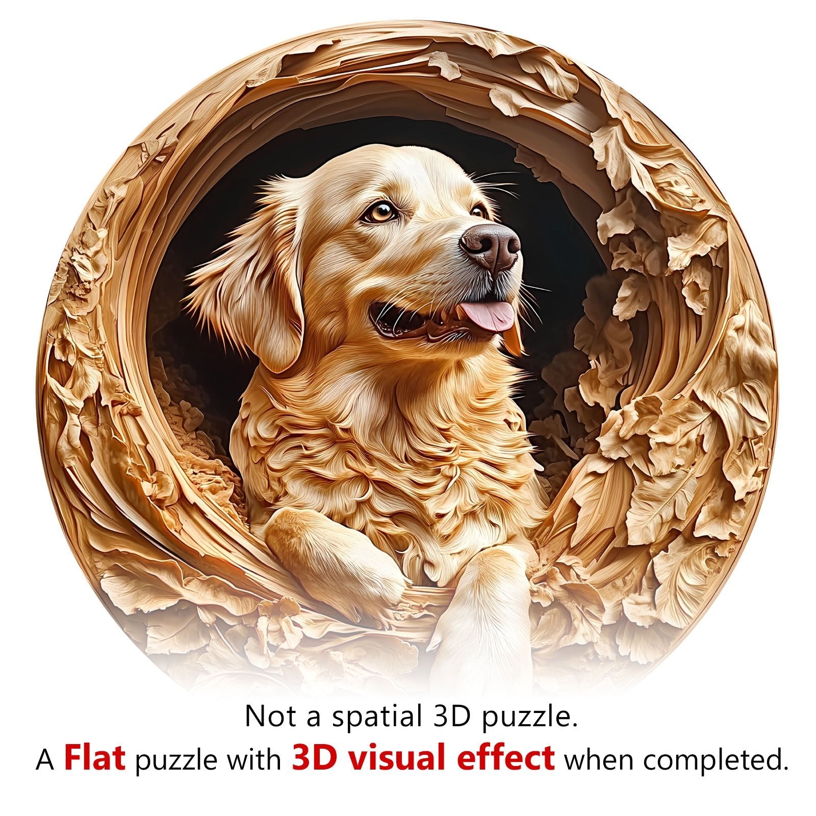 Whimsical Wooden Jigsaw Puzzle - 3D golden retriever - pickApuzzle