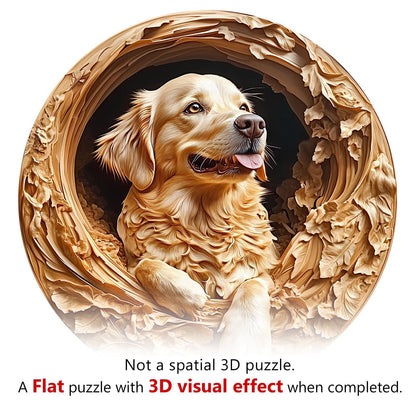 Whimsical Wooden Jigsaw Puzzle - 3D golden retriever - pickApuzzle