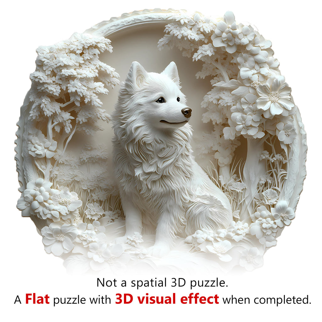 Whimsical Wooden Jigsaw Puzzle - 3d paper Samoyed - pickApuzzle