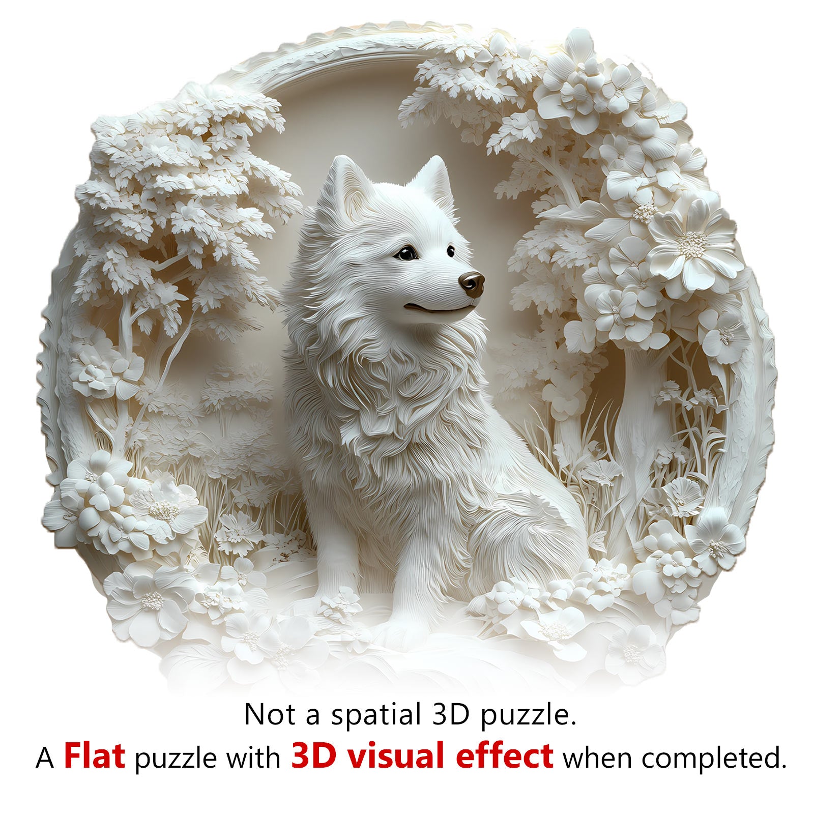 Whimsical Wooden Jigsaw Puzzle - 3d paper Samoyed - pickApuzzle