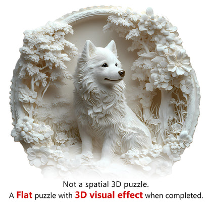 Whimsical Wooden Jigsaw Puzzle - 3d paper Samoyed - pickApuzzle