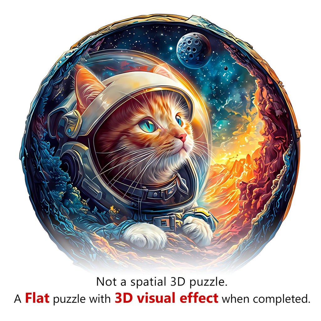 Whimsical Wooden Jigsaw Puzzle - 3D Space Cat - pickApuzzle