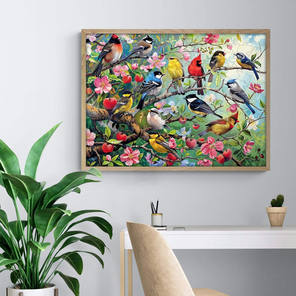 Whimsical Wooden Jigsaw Puzzle- Birds in the orchard