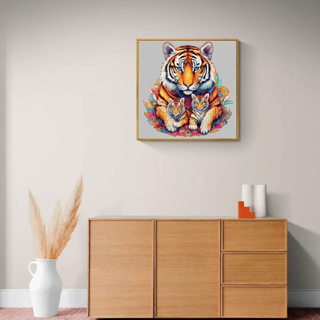 Whimsical Wooden Jigsaw Puzzle-Tiger Family