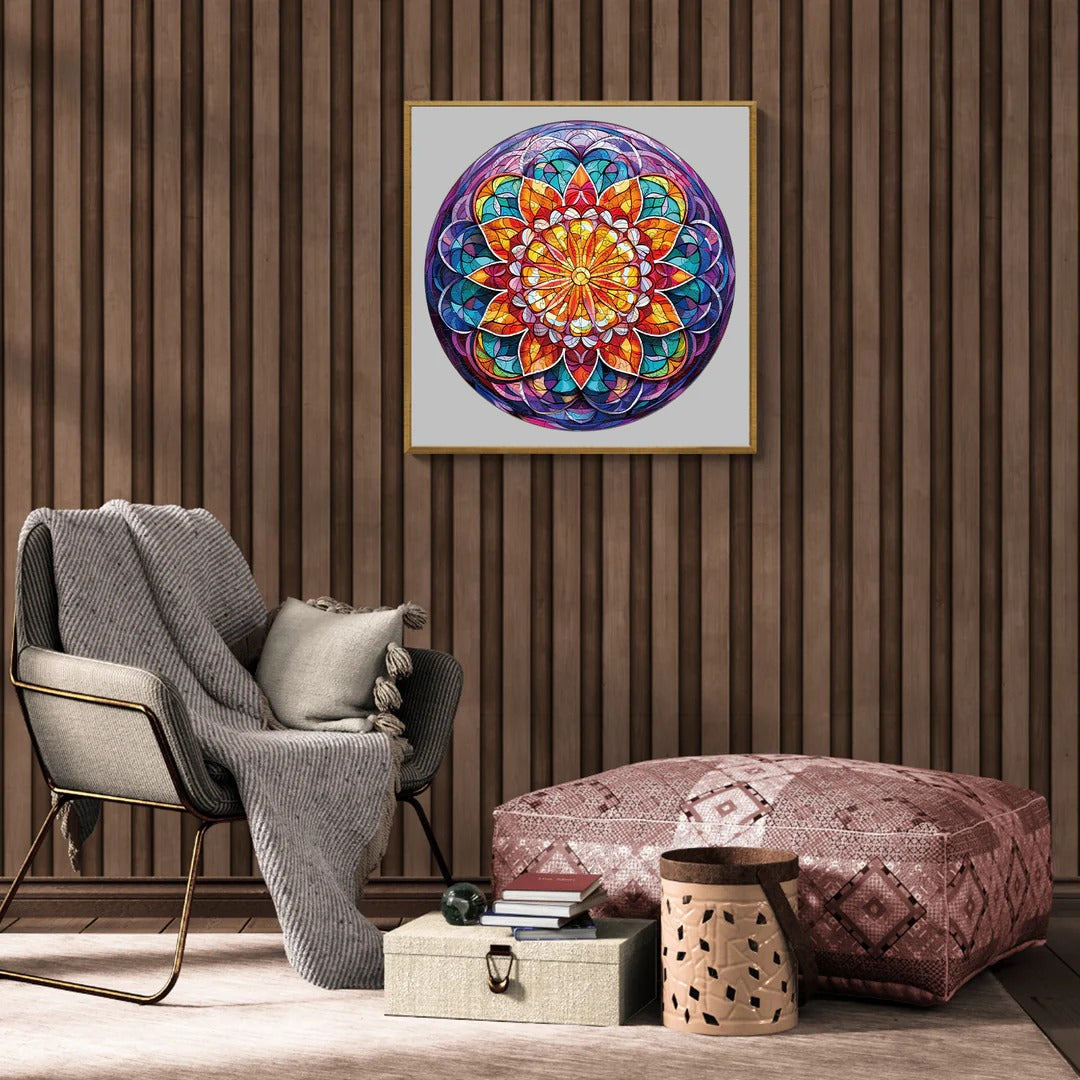 Whimsical Wooden Jigsaw Puzzle-church glass mandala