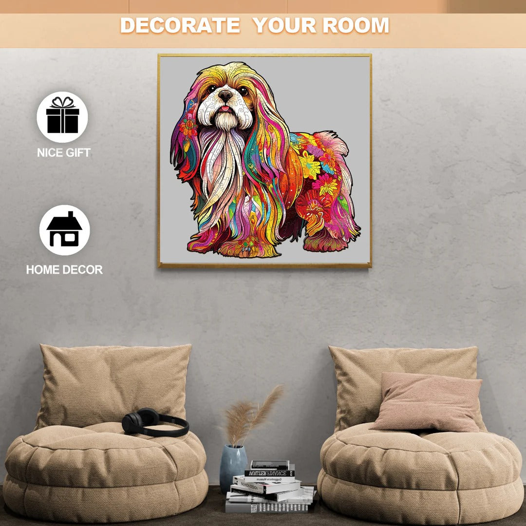 Whimsical Wooden Jigsaw Puzzle- Beautiful shih tzu