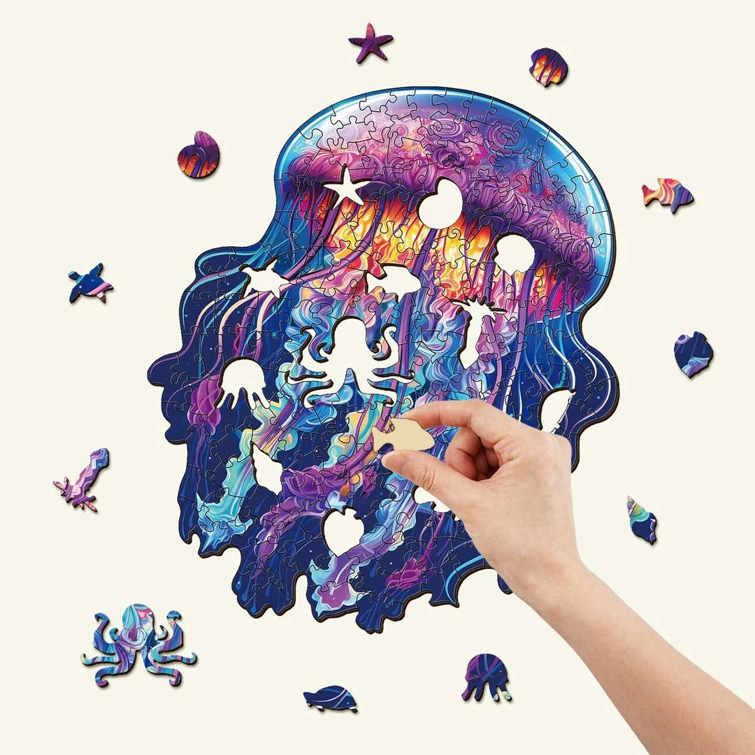 Whimsical Wooden Jigsaw Puzzle- watercolor jellyfish